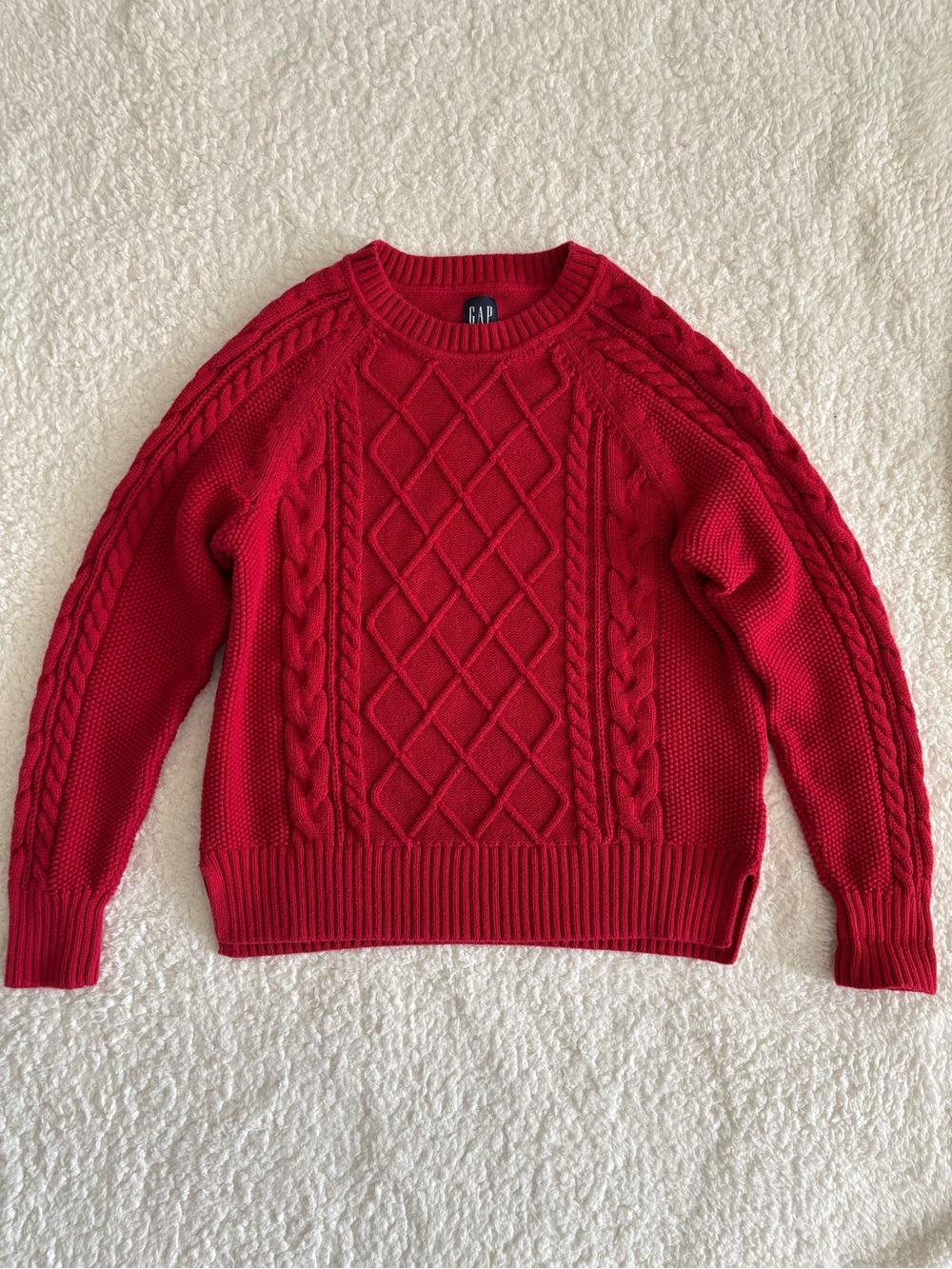 GAP Red Cable Knit Sweater Women’s Small 100% Cotton Textured Pullover Top Style